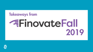 A banner with the FinovateFall 2019 logo