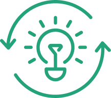 Glowing lightbulb with circular arrows, representing innovation, continuous improvement, or idea generation cycle (Agile/DevOps).