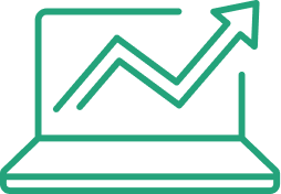 Laptop screen displaying an upward trending line graph, symbolizing growth, increased performance, or rising success.