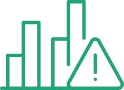 Bar chart with a warning sign, symbolizing a data alert, risk analysis, or system failure.