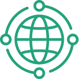 Globe surrounded by connecting dots and lines, symbolizing global network, worldwide connectivity, or digital transformation.