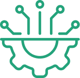 Circuit board lines emerging from a gear, representing technology innovation, smart automation, or digital engineering.