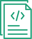 an icon of a sheet of paper with a code symbol at the top and lines of code beneath it