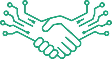 Digital handshake icon representing technology partnership and agreement