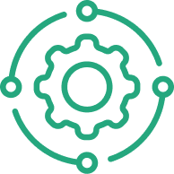 an icon of gear surrounded by dots connected by lines