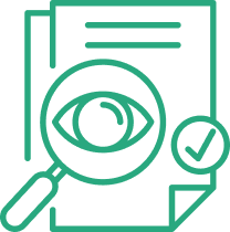 a stack of data sheets with a magnifying glass looking over it with an eye icon