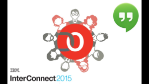 IBM InterConnect 2015 graphic with Google Hangouts logo and illustrated participants in a circular discussion