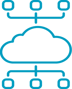 Cloud service integration pattern showing a central cloud hub connecting various upper and lower service nodes.