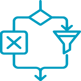Logic gate diagram illustrating split business logic with filtering and rejection paths.