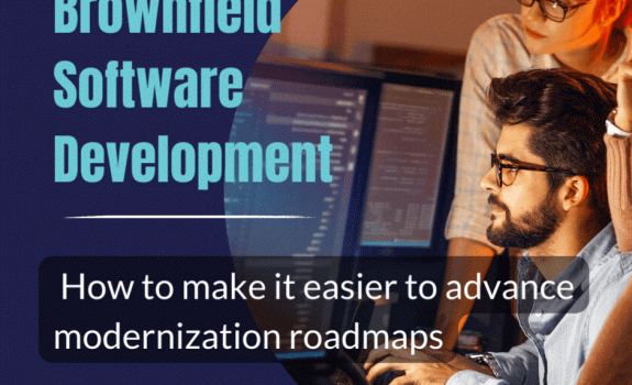 brownfield software development image of man and woman behind computers programming