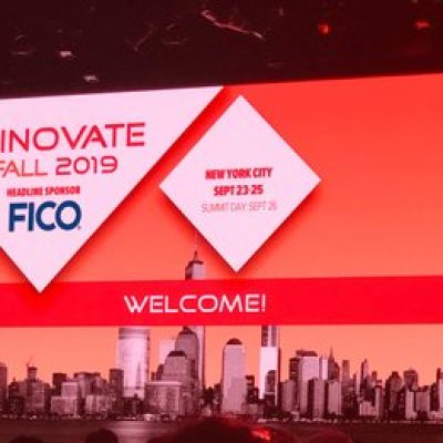 FinovateFall 2019 photo of keynote screen at conference