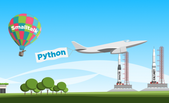 Smalltalk balloon in air while airplane with Python flies past. Smalltalk Modernization Video Thumbnail