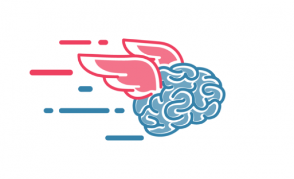 brain with wings flying to right